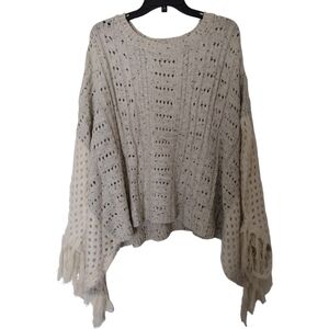 Hem & Thread cream color oversized knit shawl style sweater one size fits All